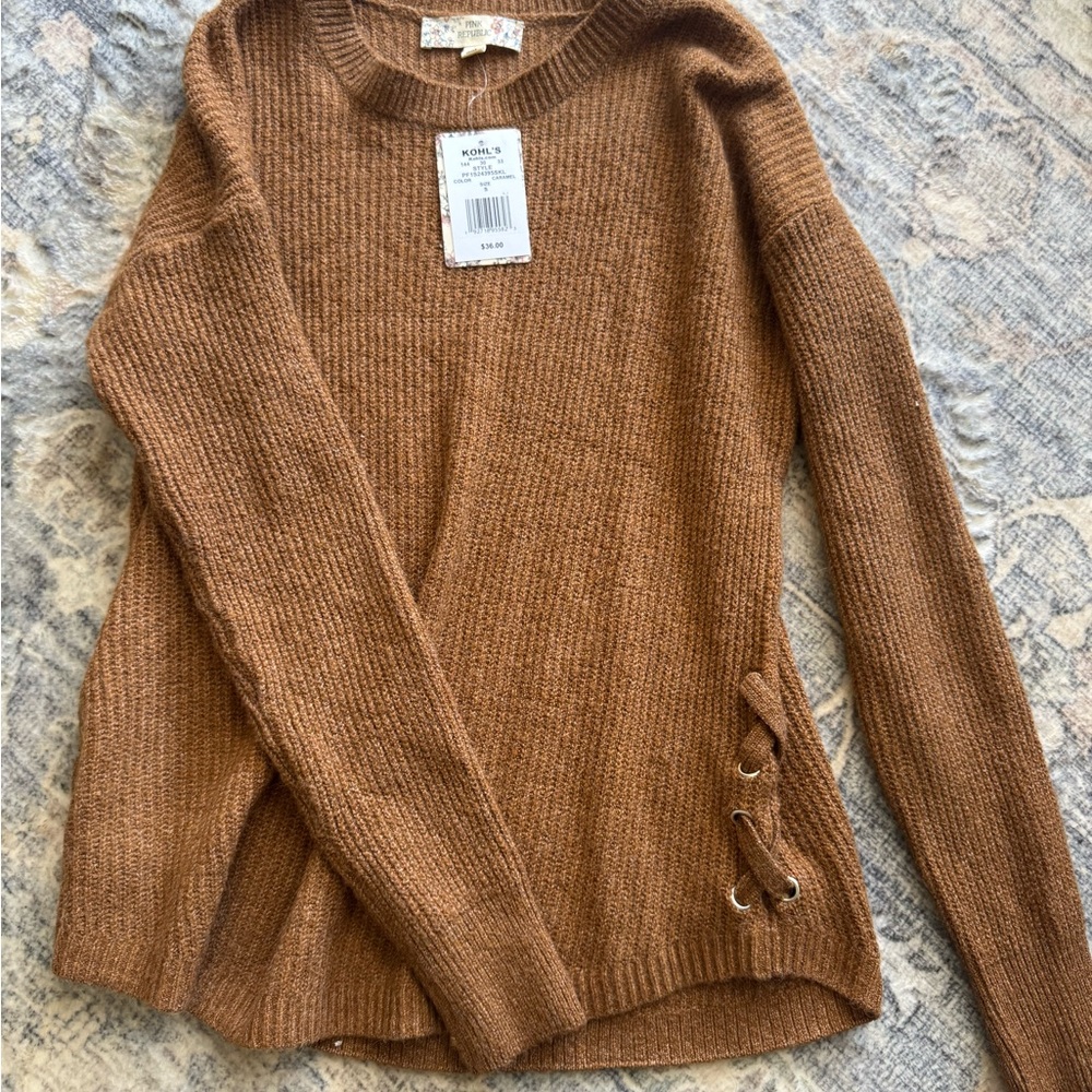 NWT Women's Brown Sweater with Side Lace Detail